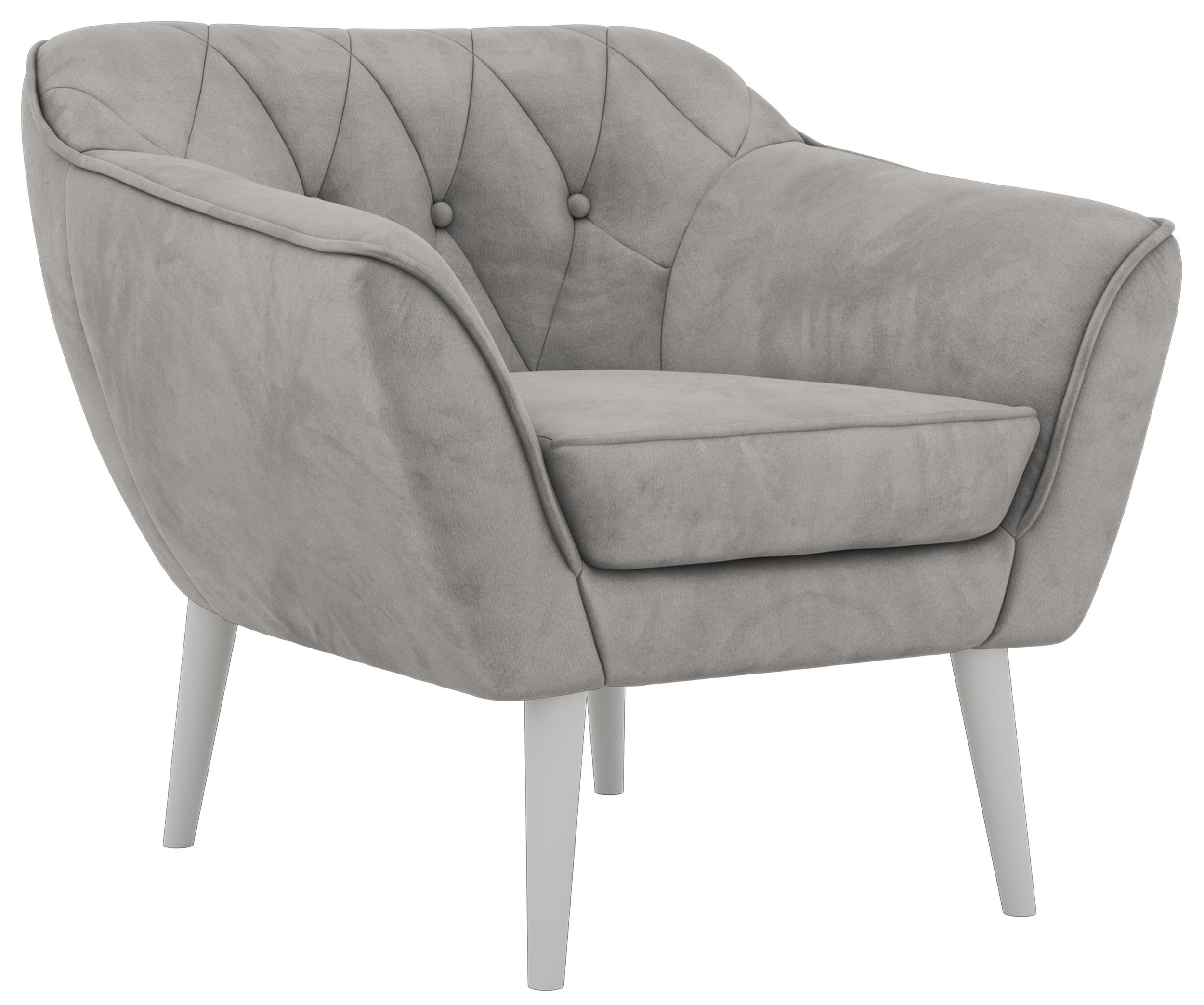 SESSEL PIRS - Hellgrau Velvet - Weiße Beine - Hellgrau/Weiß, Holzwerkstoff/Textil (80/75/74cm) - MKS