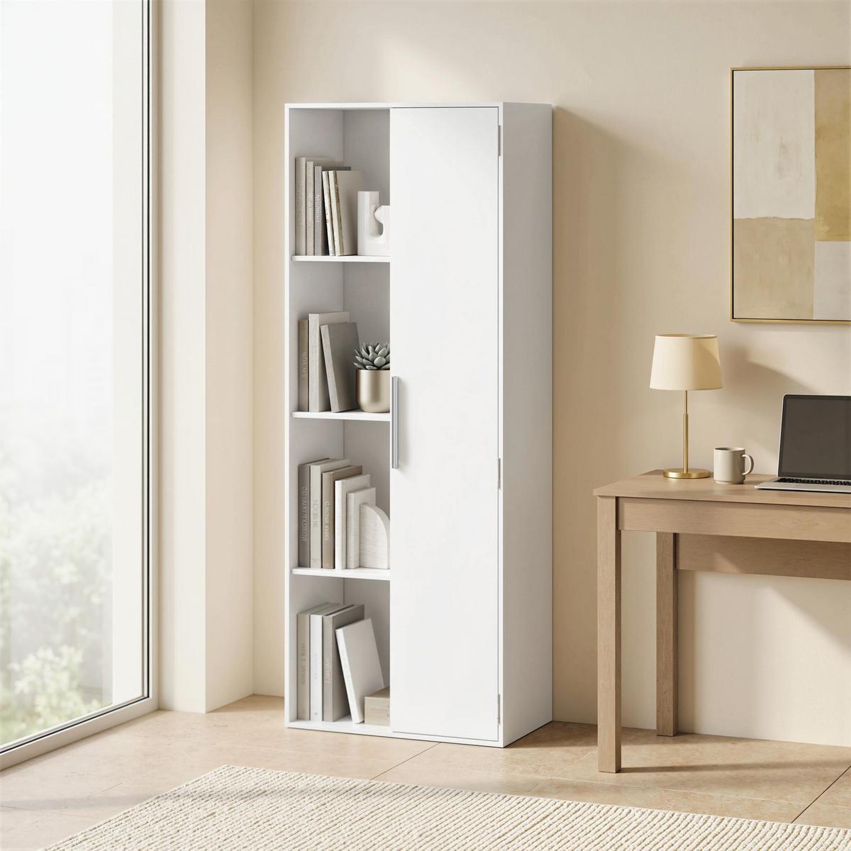 BÜCHERSCHRANK Spanplatte MDF Weiß - Silberfarben/Weiß, Holzwerkstoff/Kunststoff (35/160/60cm) - HOMCOM