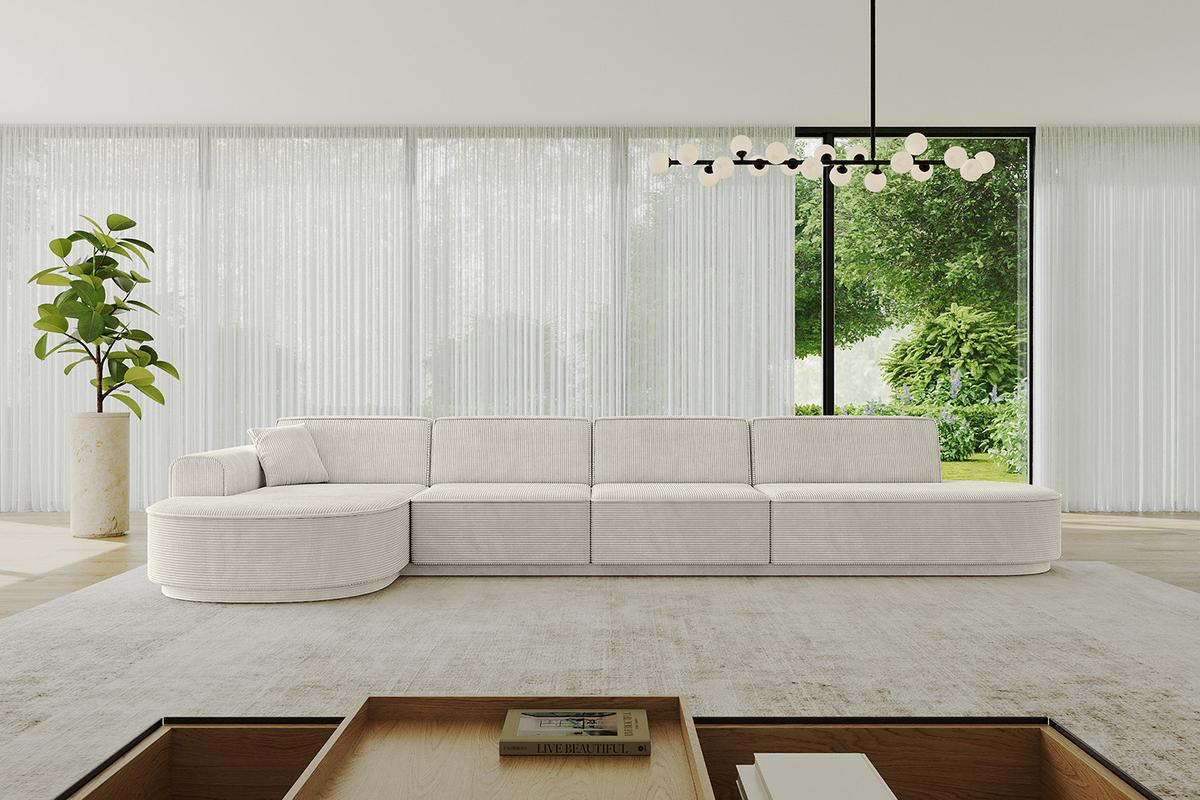 ECKSOFA Ottomane Links MARI-L3-v3 - 413x171x83 cm Creme Cord - Hellgrau/Creme, Holzwerkstoff/Kunststoff (413/171cm) - ALTDECOR