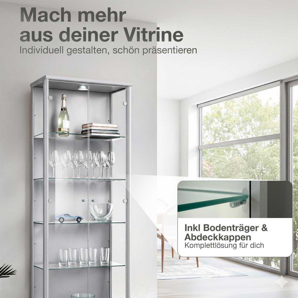 GLASBODEN 4er Set 23,6/62,5/0,4 cm für Standvitrinen 2-türig Erweiterungsset - Schwarz, Glas (62.5/0.4/23.6cm) - K-Möbel