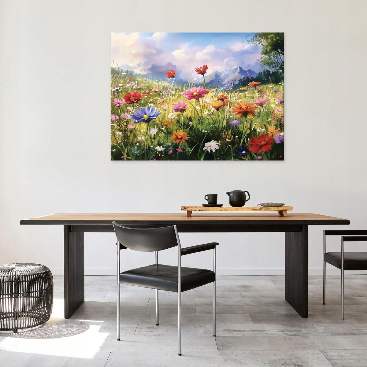BILDER Blumenwiese Natur Aquarell Wohnzimmer 120x80 - Multicolor, Holzwerkstoff (120/80cm) - Wallarena