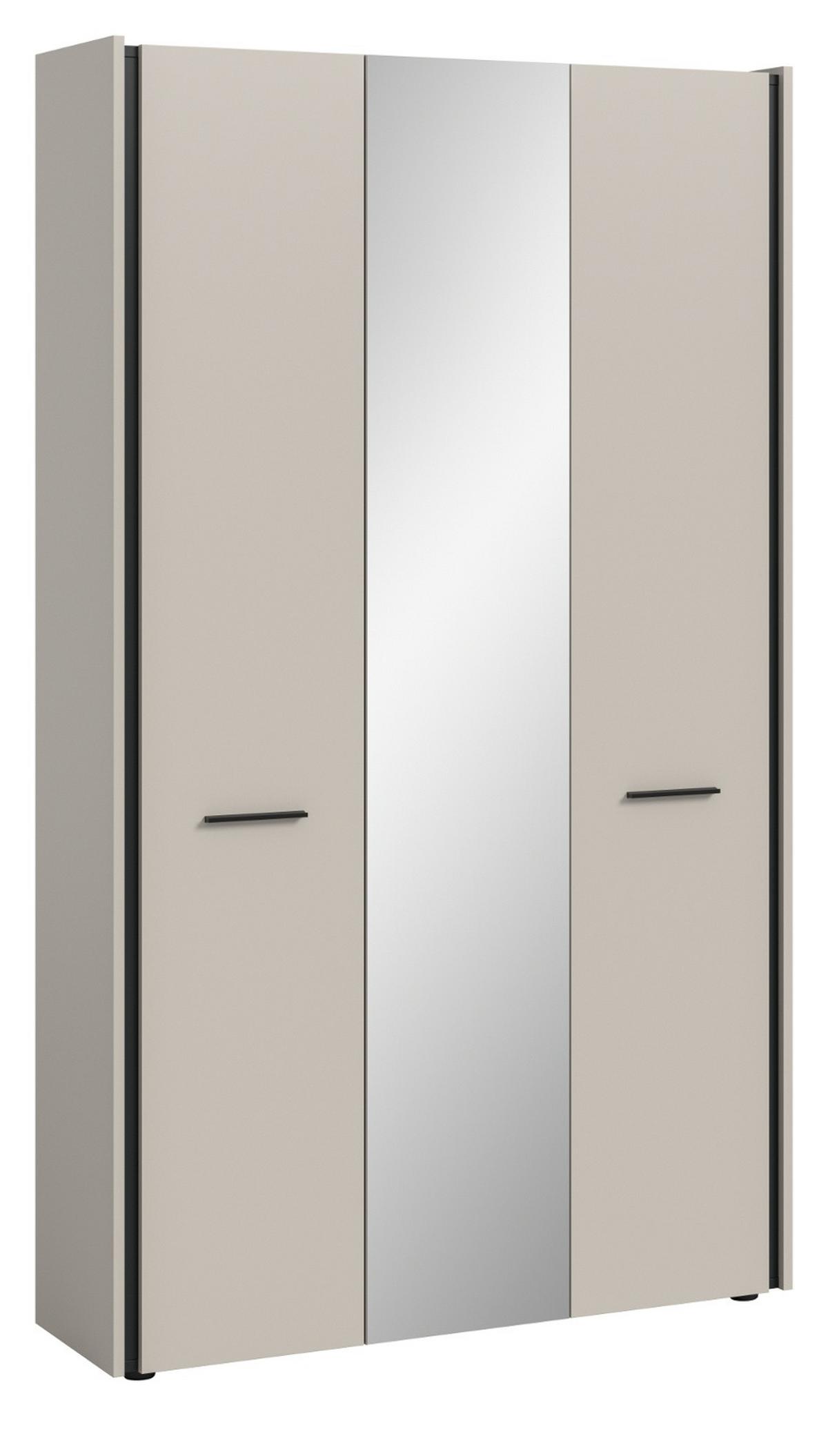 FLURSCHRANK Kaschmir 107 x 190 cm, Garderobenschrank mit Soft-Close und Spiegel - Kaschmir/Schwarz, Holzwerkstoff/Kunststoff (107/190/37cm) - Inn.Furn