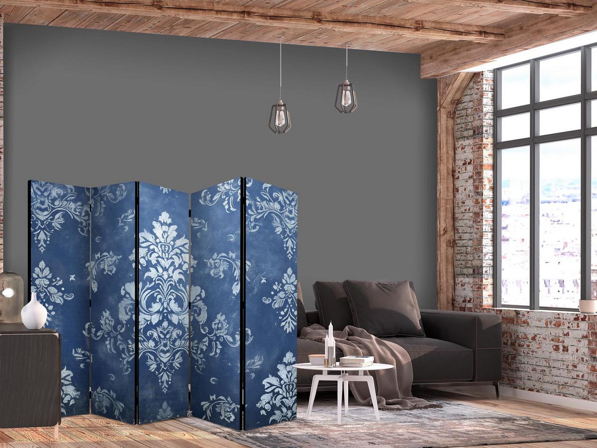 PARAVENT 5-tlg 225x172 cm Glamour Ornamente - Blau, Holz/Textil (225/172/3cm) - Muralo