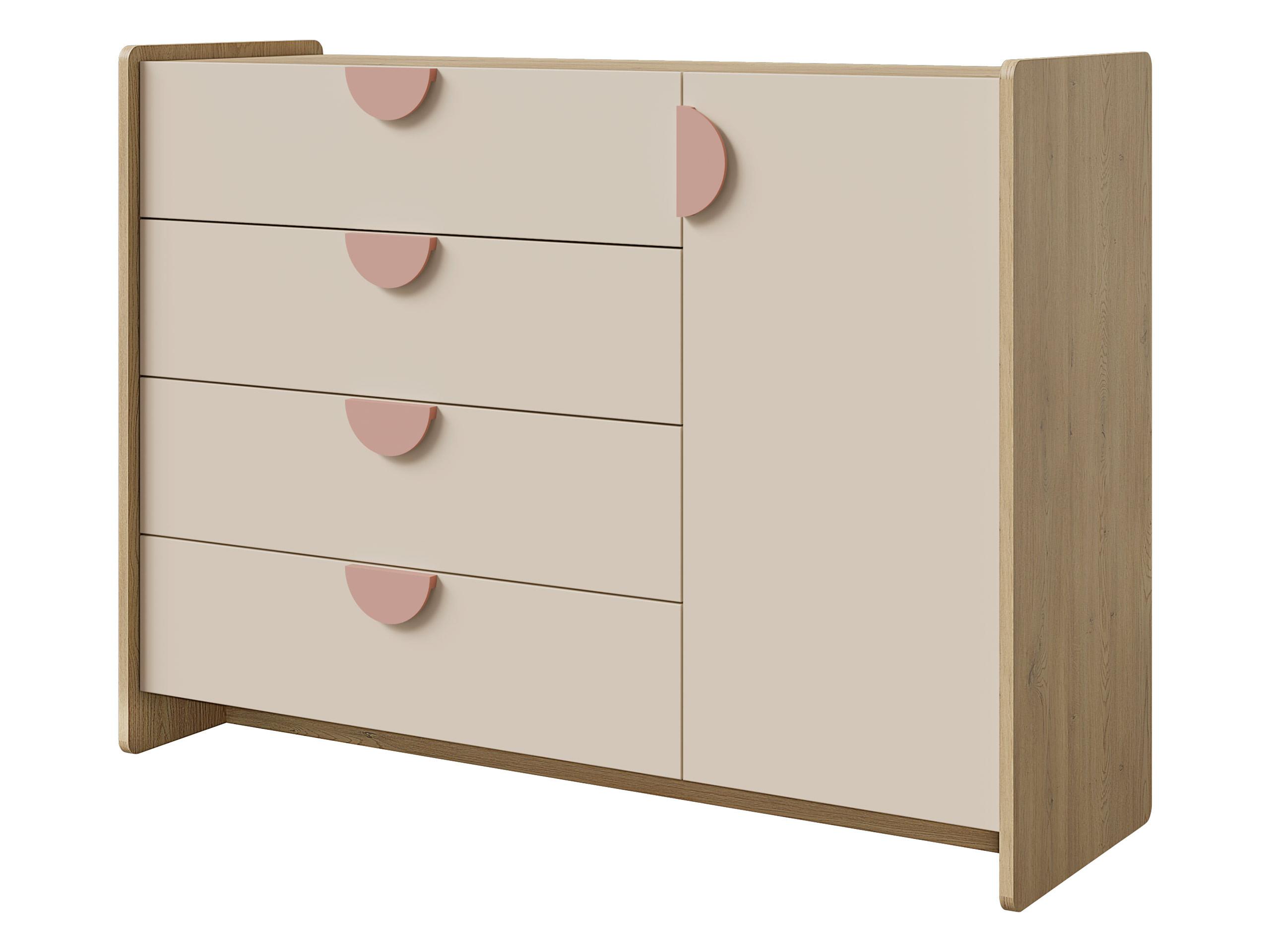 KINDERKOMMODE Lexi 1D4S 09 - Eichefarben/Rosa, Holzwerkstoff/Kunststoff (124/91/40cm) - MIRJAN24