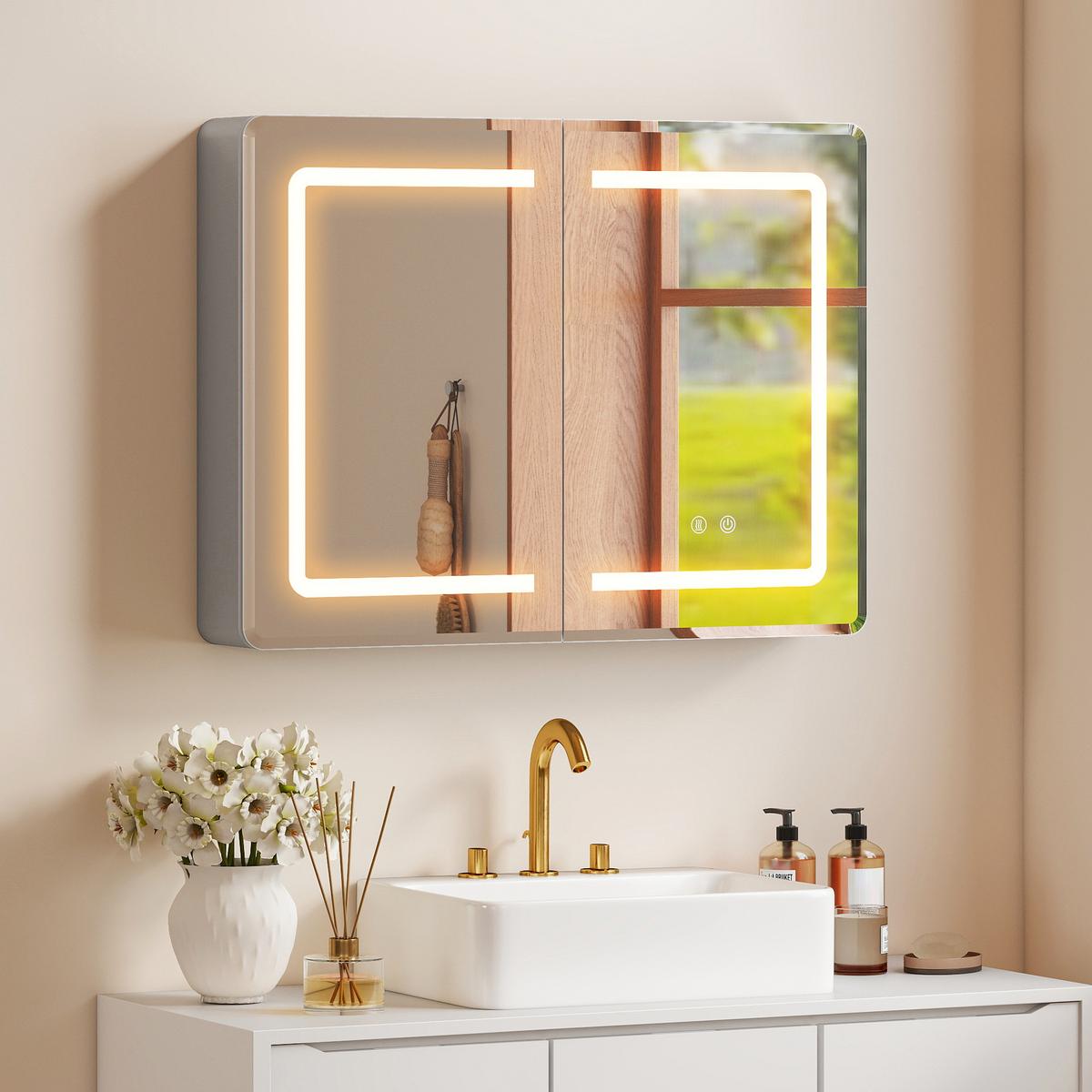 SPIEGELGLAS mit Sicherheitsglas aus Aluminium Silber - Silberfarben, Glas (13.5/60/80cm) - HOMCOM