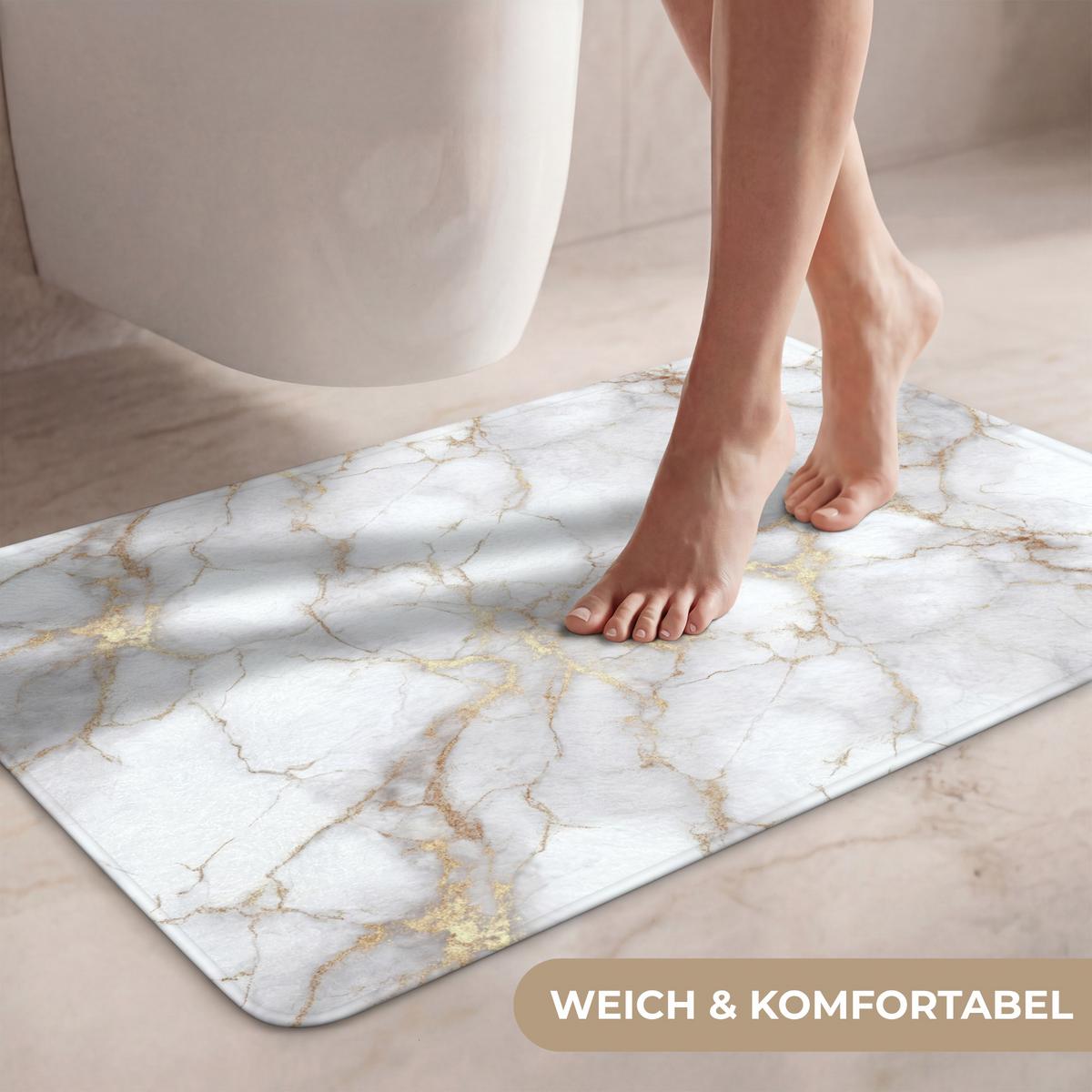 WC-VORLEGER Weiß - Gold - Marmor - Grau Toilettenteppich 80x50 cm - Weiß, Textil (80/1cm) - OnlyWow