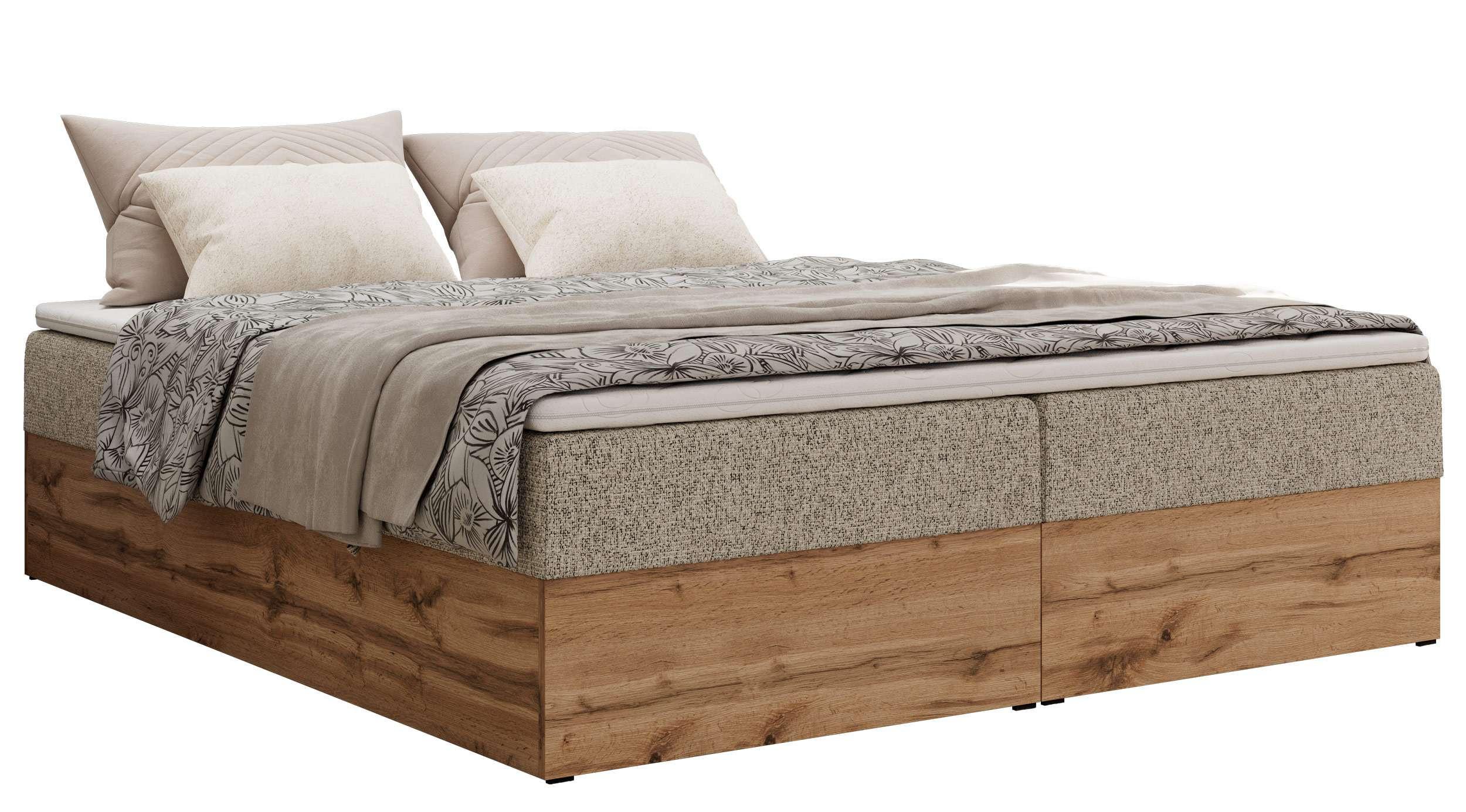BOXBETT WOOD ZERO 160/200 - Dunkelbeige Struktur - H4 - Topper T25 - Cappuccino, Textil (160/200cm) - MKS