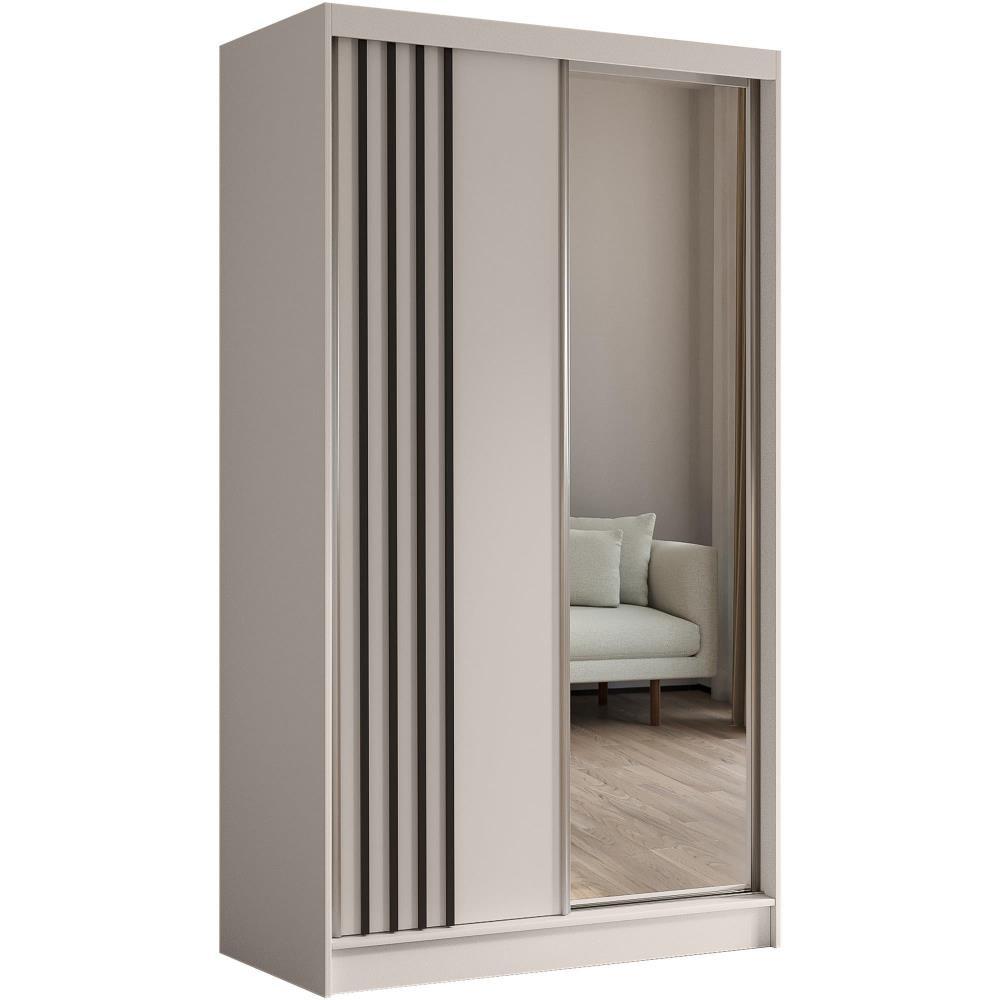 SCHWEBETÜRENSCHRANK Nela II 120/216/61 kaschmir+schwarz mit Schubladen - Kaschmir/Schwarz, Holzwerkstoff (120/216/61cm) - Beautysofa