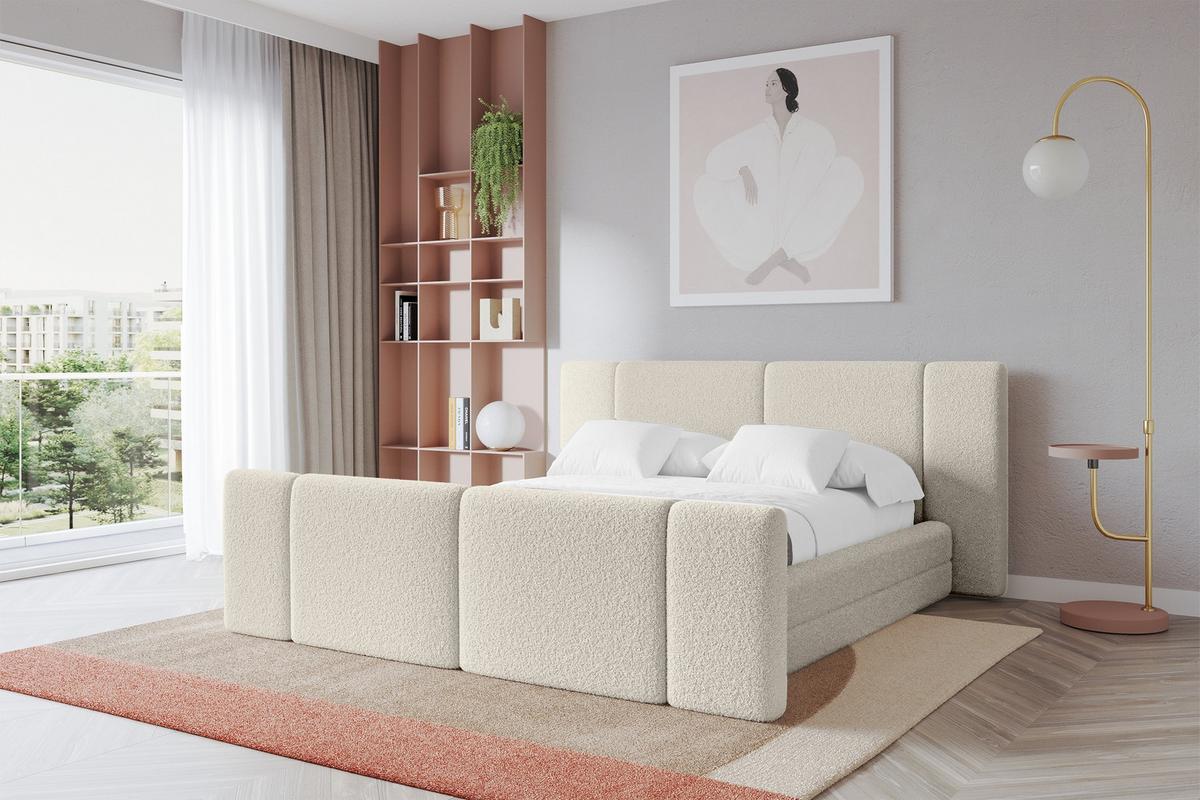 POLSTERBETT mit Bettkasten, Fußteil und Lattenrost, Bett mit Matratze H3/H4 - TEVO-Z 140x200 Beige - Champagner, Holzwerkstoff/Textil (140/200cm) - ALTDECOR