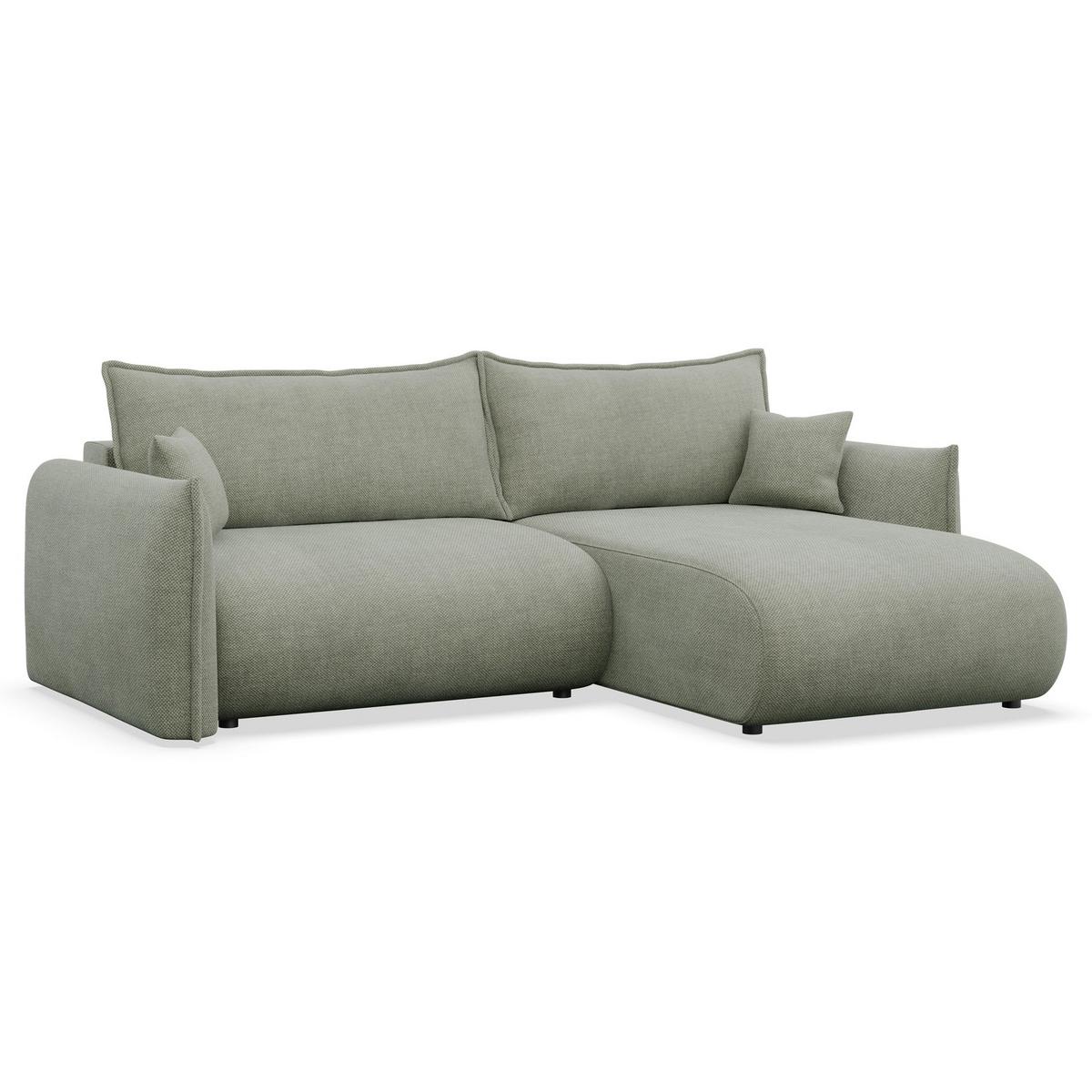 ECKSOFA Cushi Salbeigrün-Chenille - Schwarz/Hellgrün, Kunststoff/Textil (183/252cm) - Selsey