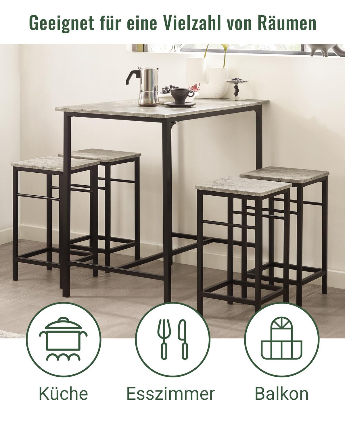 BARTISCH + 4 x BARHOCKER - Grau, Holzwerkstoff (100/87/60cm) - SoBuy