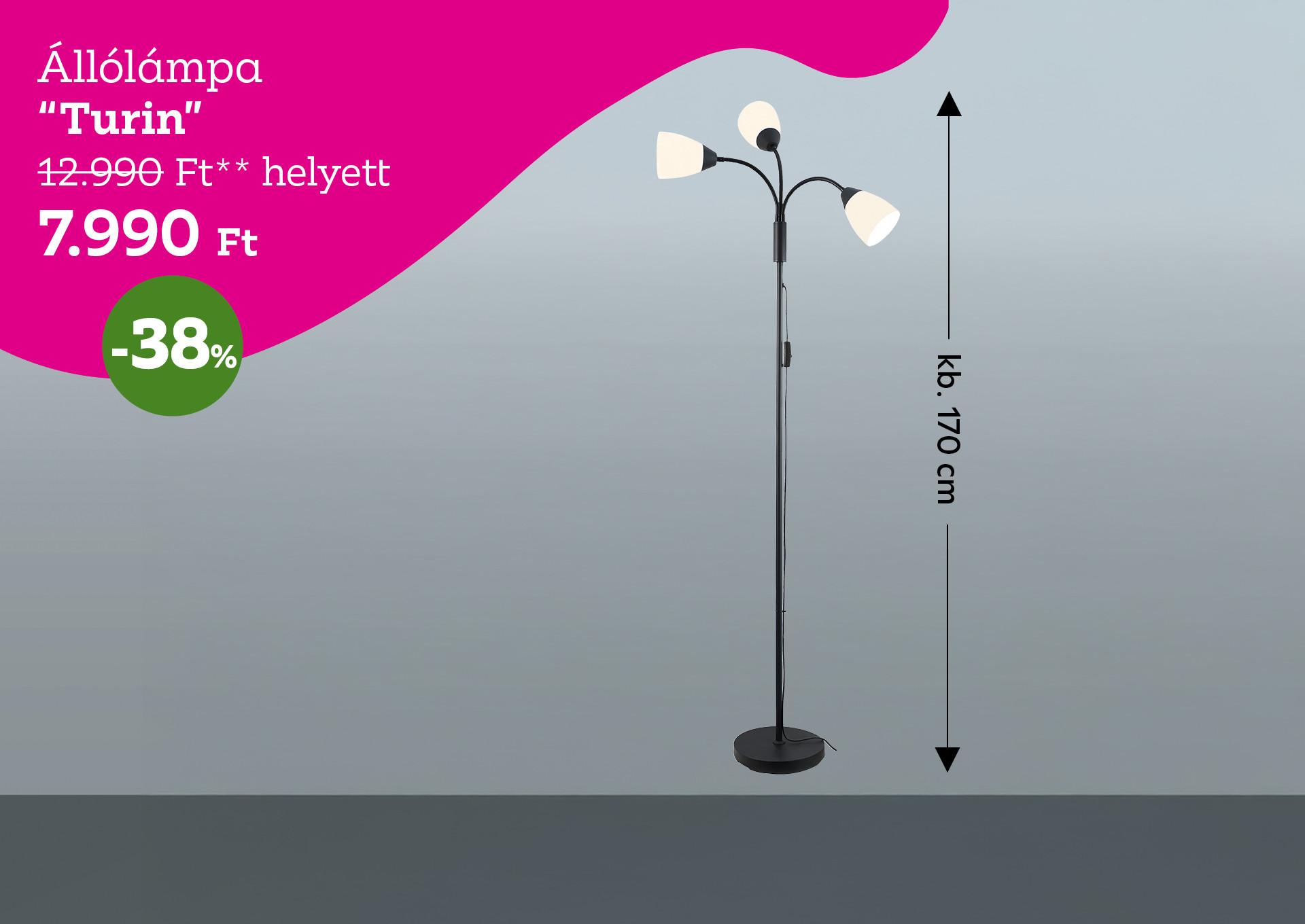 Állólámpa TURIN 12990 Forint helyett 7990 Forint, kedvezmény mértéke 38%