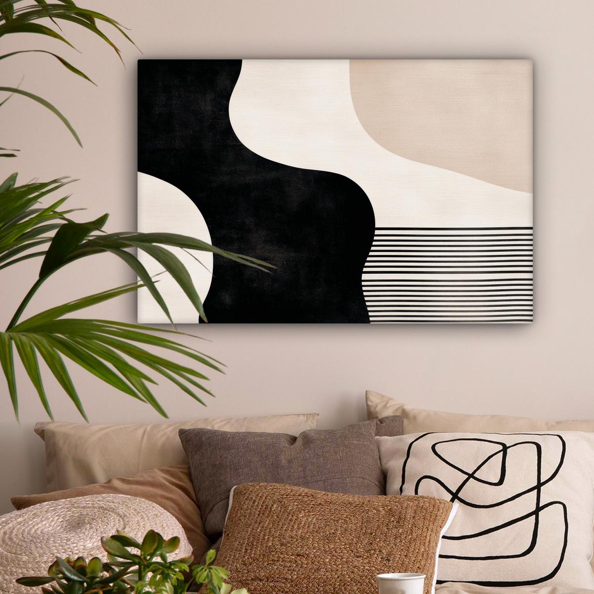 LEINWANDBILD Abstrakt - Japandi - Beige - Modern Gemälde 60x40 cm - Schwarz, Textil (60/40cm) - MuchoWow