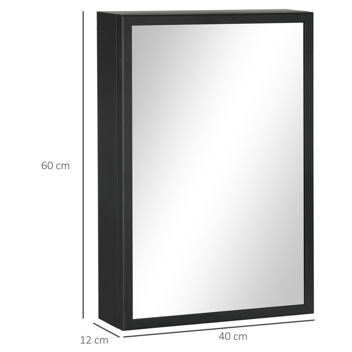 SPIEGELSCHRANK mit 3 Etagen, für Schlafzimmer, Schwarz, 40 x 12 x 60 cm - Schwarz, Glas (40/60/12cm) - Kleankin