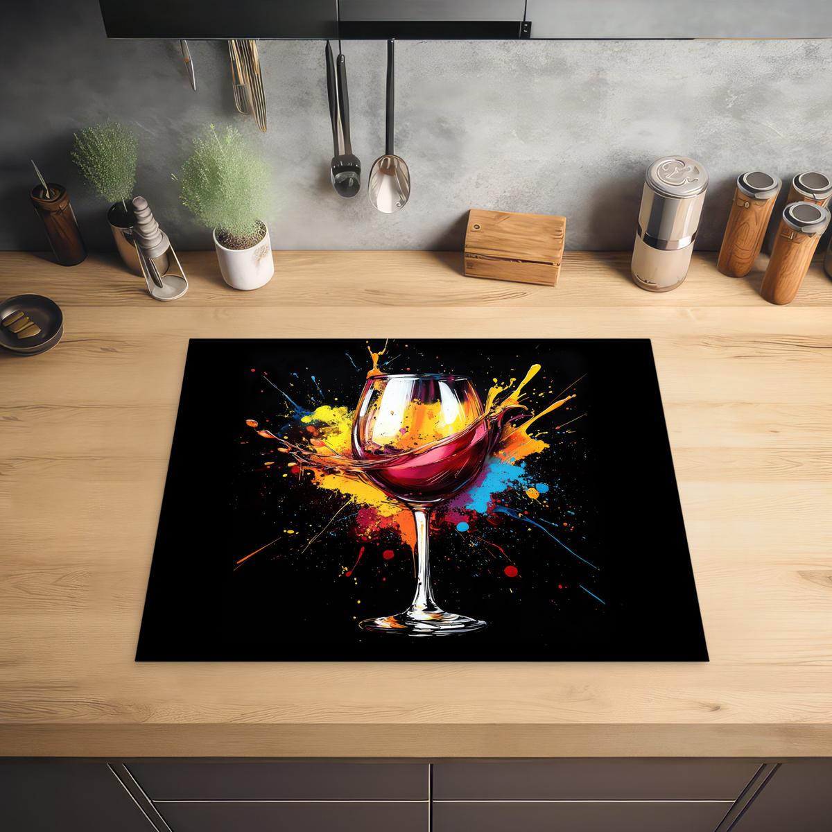 HERDABDECKPLATTE Wein - Glas - Graffiti - Getränk - Rot - Farbe Herdabdeckung Induktionsfeld 65x52 cm - Weinrot, Kunststoff (65/52/0.2cm) - MuchoWow