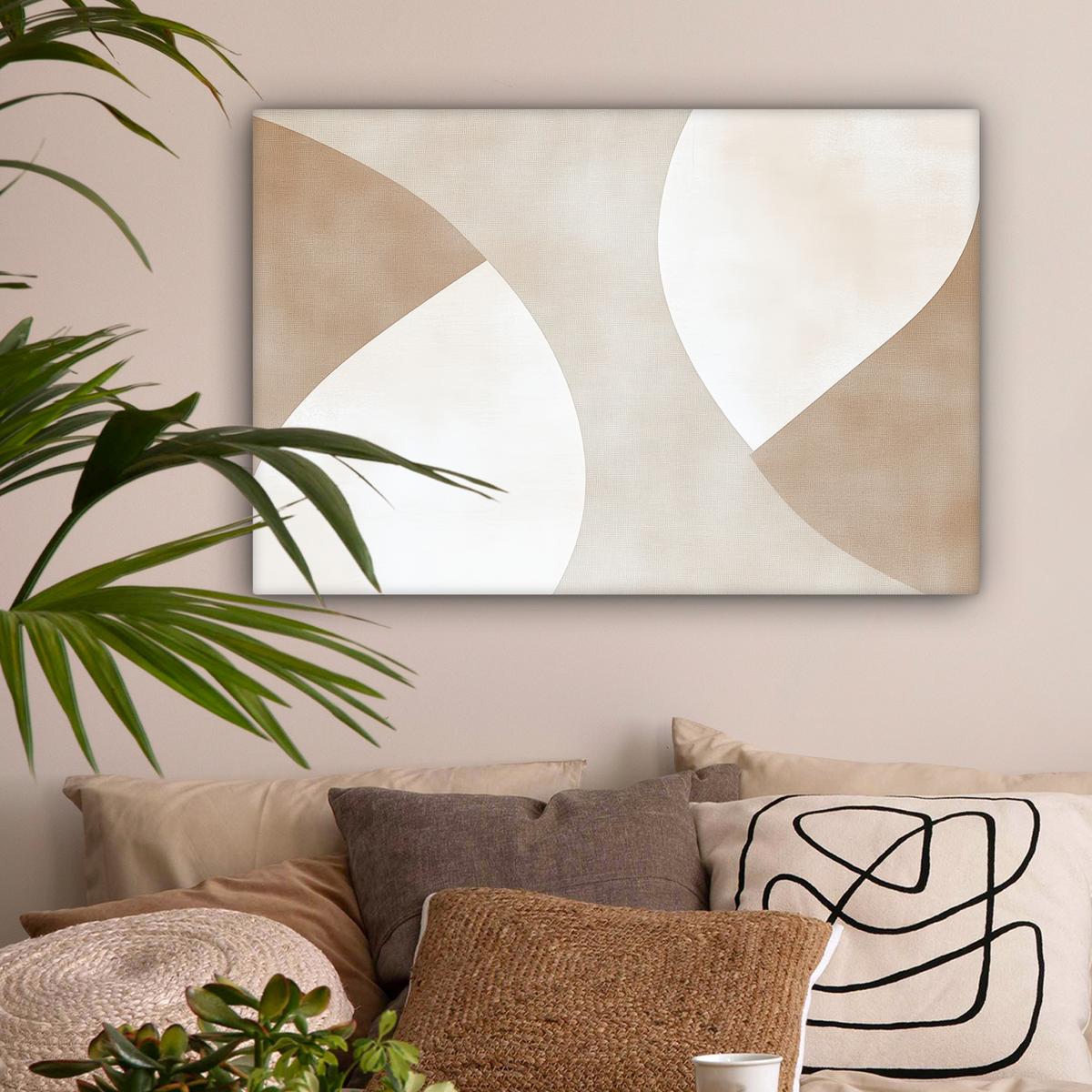 LEINWANDBILD Braun - Japandi - Abstrakt Gemälde 60x40 cm - Sandfarben, Textil (60/40cm) - MuchoWow