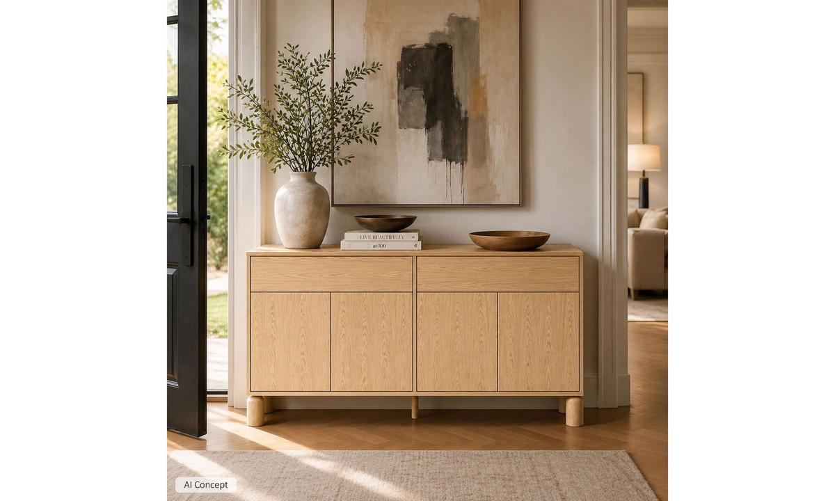 KOMMODE LINDEN 180/40,6/91,6 cm 4 Türen 2 Schubladen Eiche Bookmatch - Eichefarben, Eichenholz/Holzwerkstoff (180/91.6/40.6cm) - Lookway