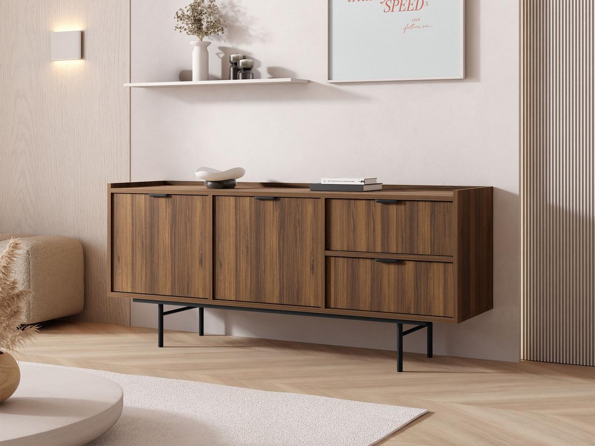 SIDEBOARD Edison 2D2S - Nussbaumfarben/Schwarz, Holzwerkstoff/Metall (150/68/40cm) - MIRJAN24