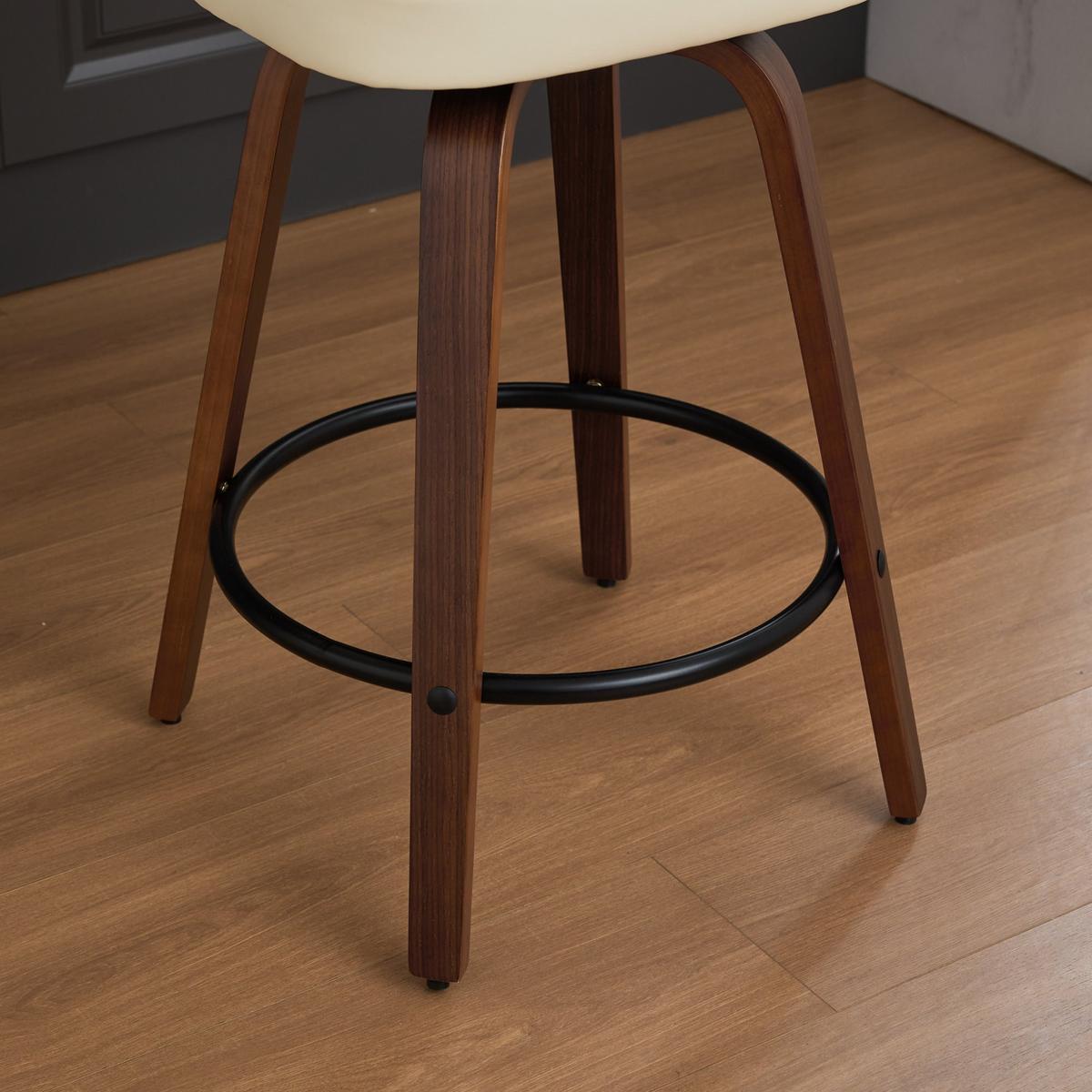 BARHOCKER SET 2 STK. 90 cm Walnuss & Beige Drehbare Rattan Barstühle mit Polstersitz - Beige, Leder (56/90/43cm) - Urban Meuble