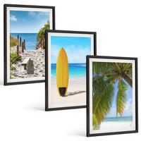 BILDER SET 3er Set - 40x60 cm Schwarzer Rahmen - Urlaubsstrände, Wellen, Palmen - Schwarz, Kunststoff (40/60cm) - TULUP
