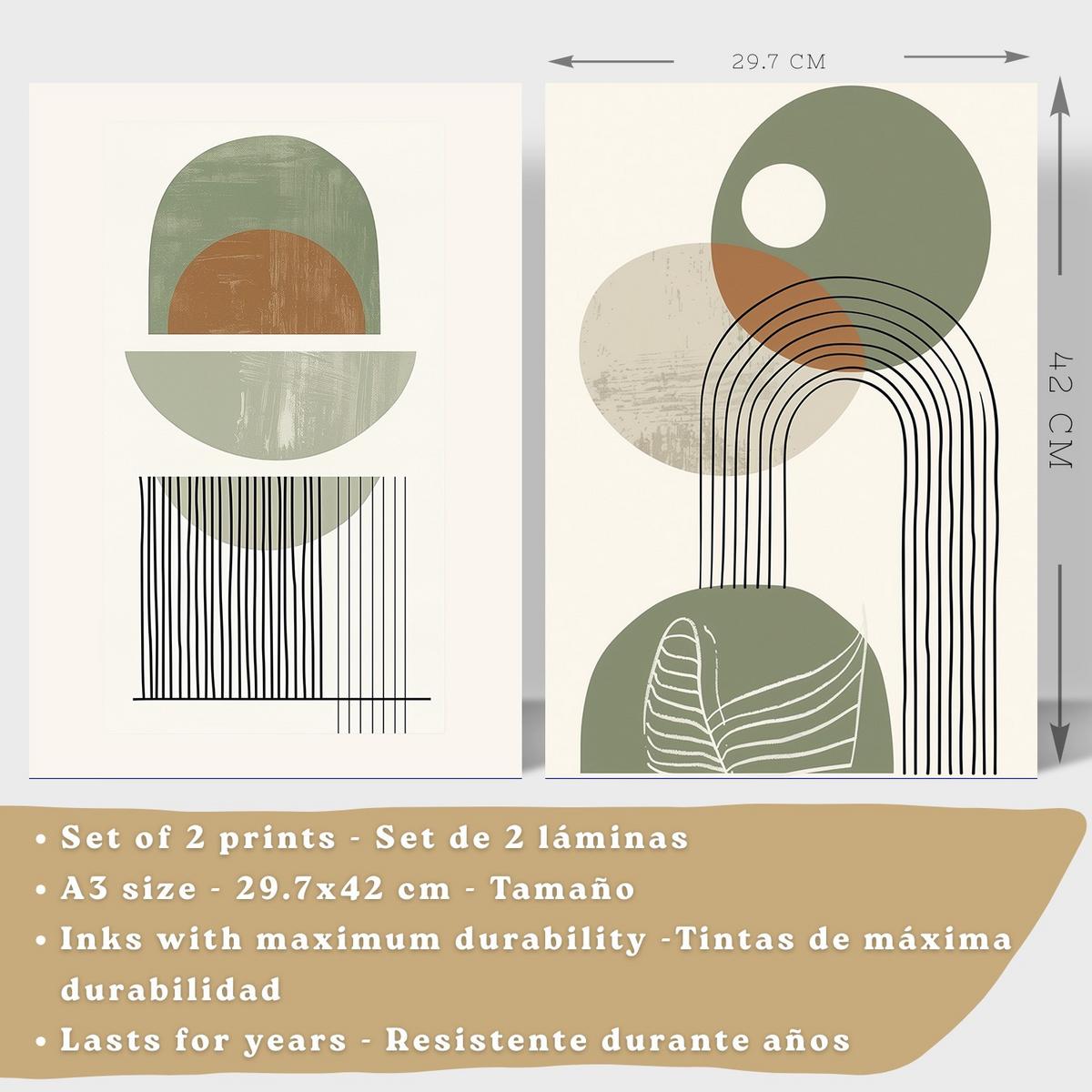 POSTER 3er Kunstdruck-Set Wandbilder Abstrakt Grün modern Wohnzimmer Deko, Schlafzimmer, Küche, Badezimmer Schwarzer Rahmen A3 - Schwarz, Papier (29.7/1/42cm) - Nacnic