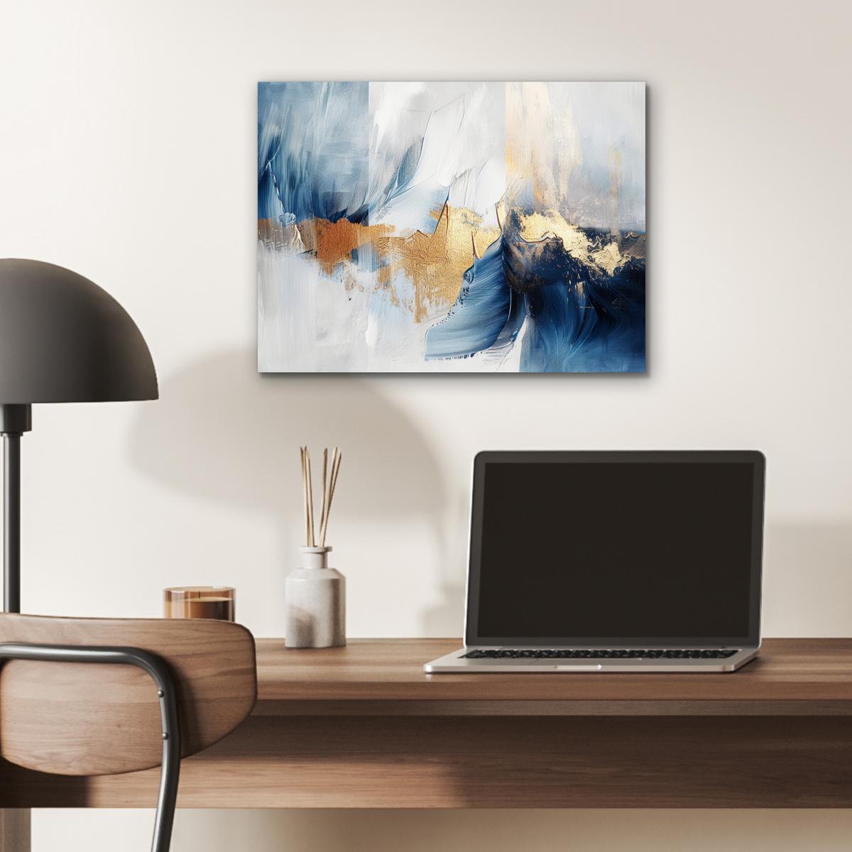 METALLBILD Gold - Blau - Aquarell - Kunst - Modern 40x30 cm - Hellblau, Metall (40/30cm) - MuchoWow