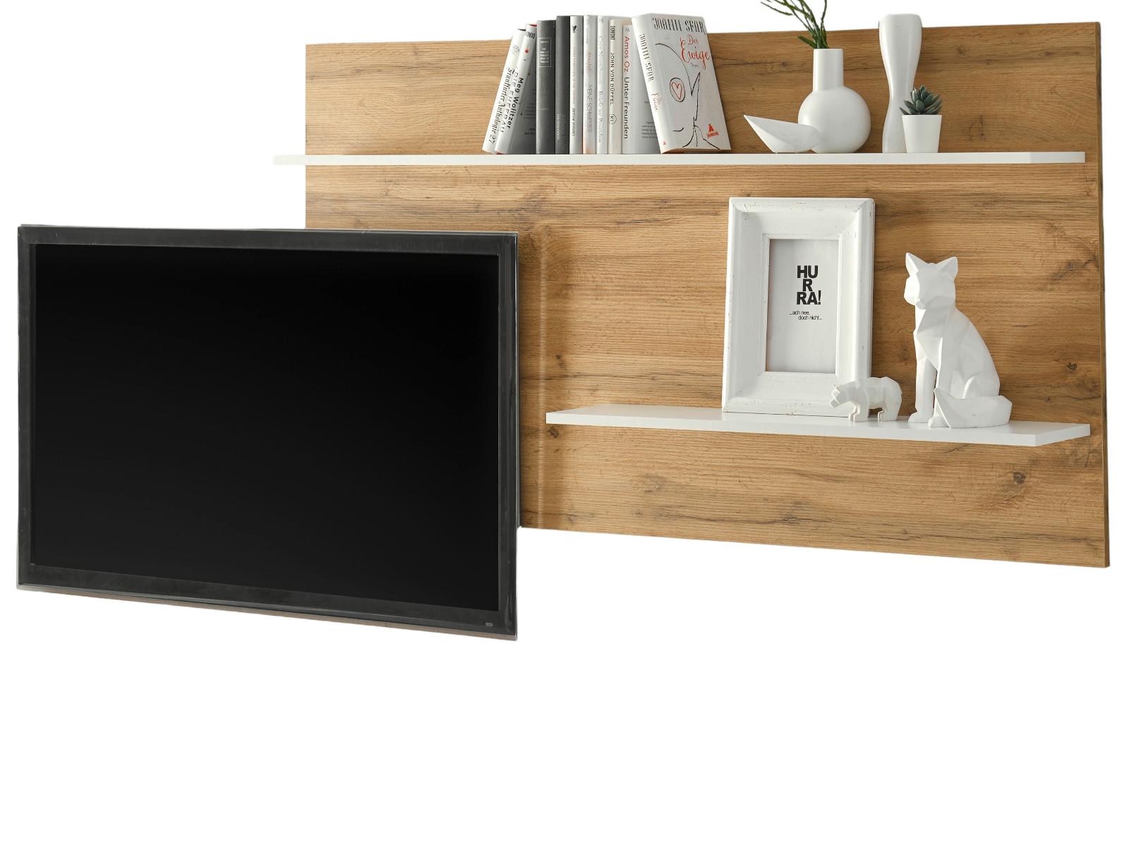 WANDREGAL Eiche Wotan, weiß 155 cm, Wandpaneel mit 2 variablen Regalböden - Weiß, Holzwerkstoff/Metall (155/80/20cm) - Furn.Design