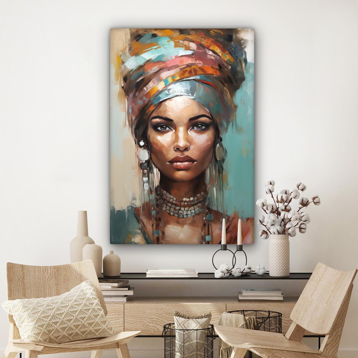 LEINWANDBILD Frau - Kunst - Schmuck - Porträt Deko XXL 80x120 cm - Blaugrau, Textil (80/120cm) - MuchoWow