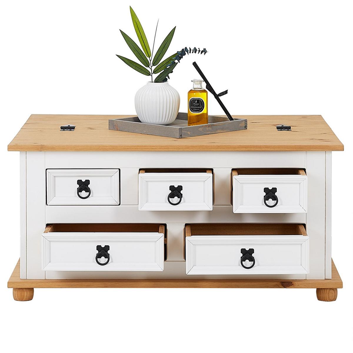 MEXICO MÖBEL TRUHENTISCH TEQUILA weiß/braun - Weiß/Braun, Holz (72/92/44cm) - IDIMEX
