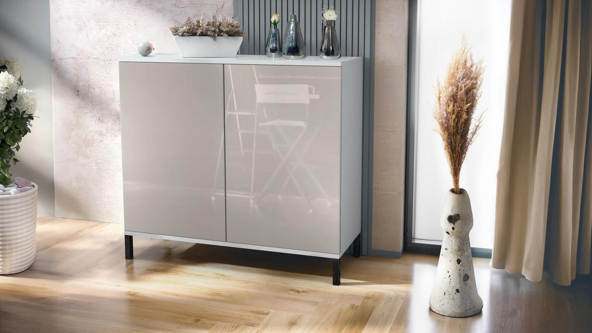 KOMMODE Skadu Sandgrau Hochglanz - Sandfarben, Holzwerkstoff (92.5/83.5/35cm) - Vladon