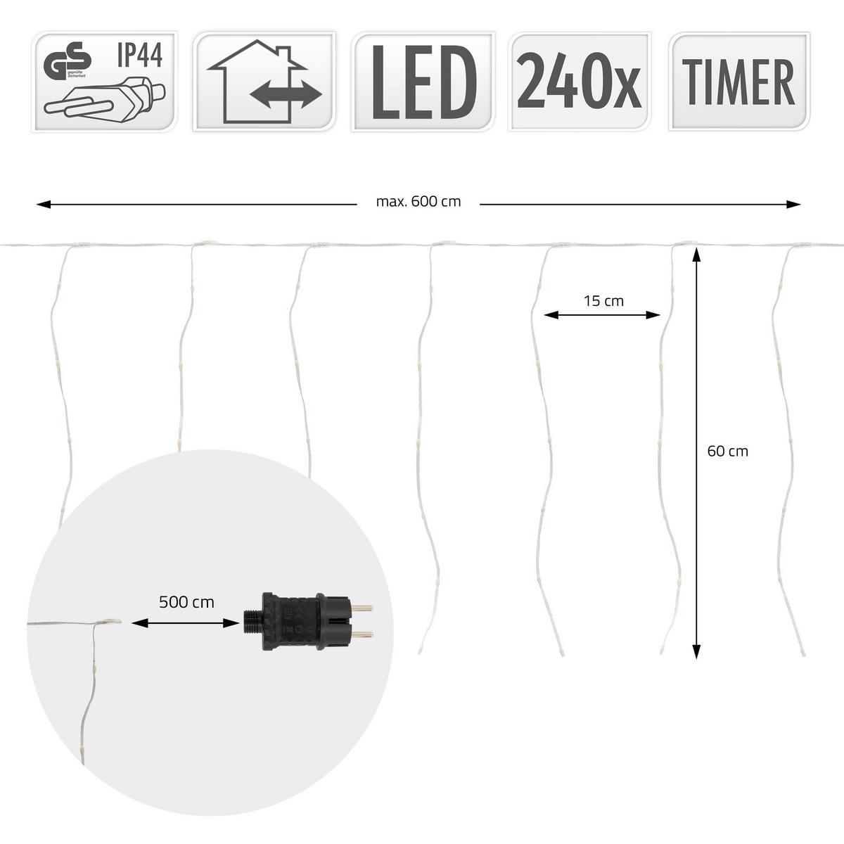 LED LICHTERVORHANG 600 cm Warmweiß - Weiß, Kunststoff (1100cm) - ECD-Germany