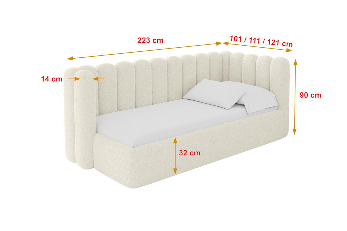EINZELLBETT Jugendbett mit Bettkasten und Matratze H3/H4, Links - HUGY 100x200 Beige - Champagner, Holzwerkstoff/Textil (100/200cm) - ALTDECOR