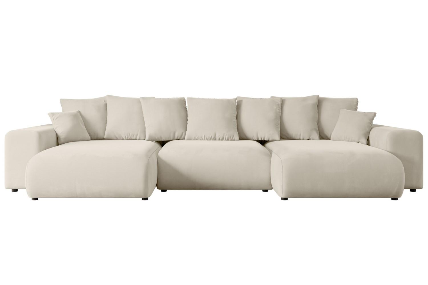 WOHNLANDSCHAFT mit Schlaffunktion ESKAR-U -364x176x72cm Beige Velours - Creme/Schwarz, Holzwerkstoff/Kunststoff (364/72/176cm) - ALTDECOR