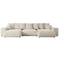 WOHNLANDSCHAFT mit Schlaffunktion ESKAR-U -364x176x72cm Beige Velours - Creme/Schwarz, Holzwerkstoff/Kunststoff (364/72/176cm) - ALTDECOR