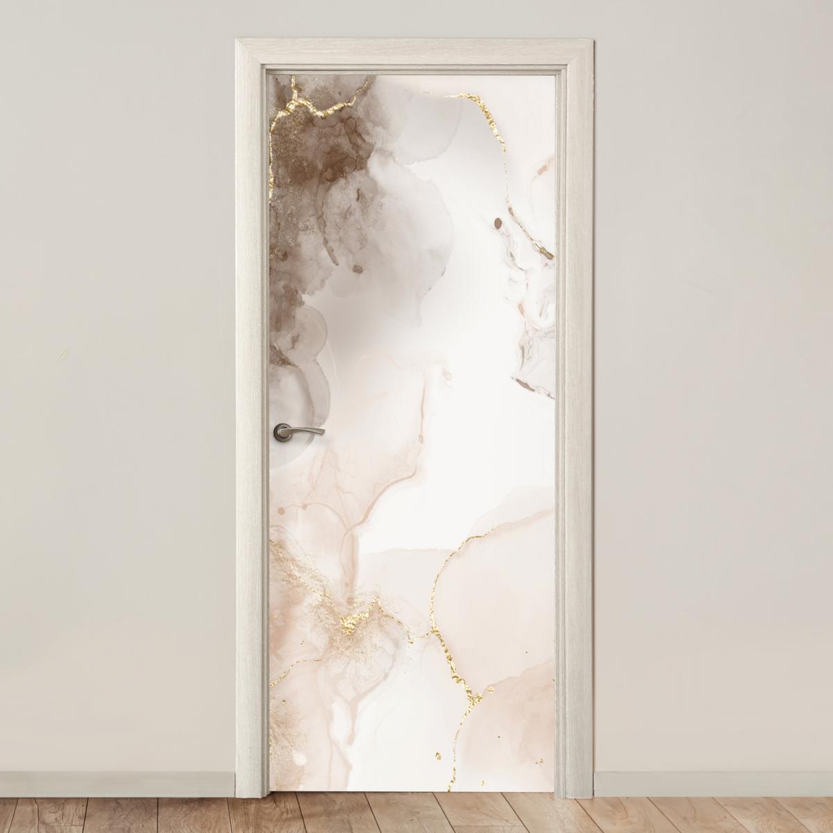 TÜRAUFKLEBER Marmor - Braun - Linie Room Decor 85x205 cm - Türtapete - Champagner, Kunststoff (85/0.1cm) - MuchoWow