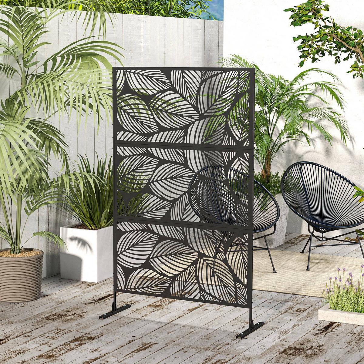 GARTENSICHTSCHUTZ, Stahl, Schwarz - Schwarz, Metall (45/198cm) - Outsunny