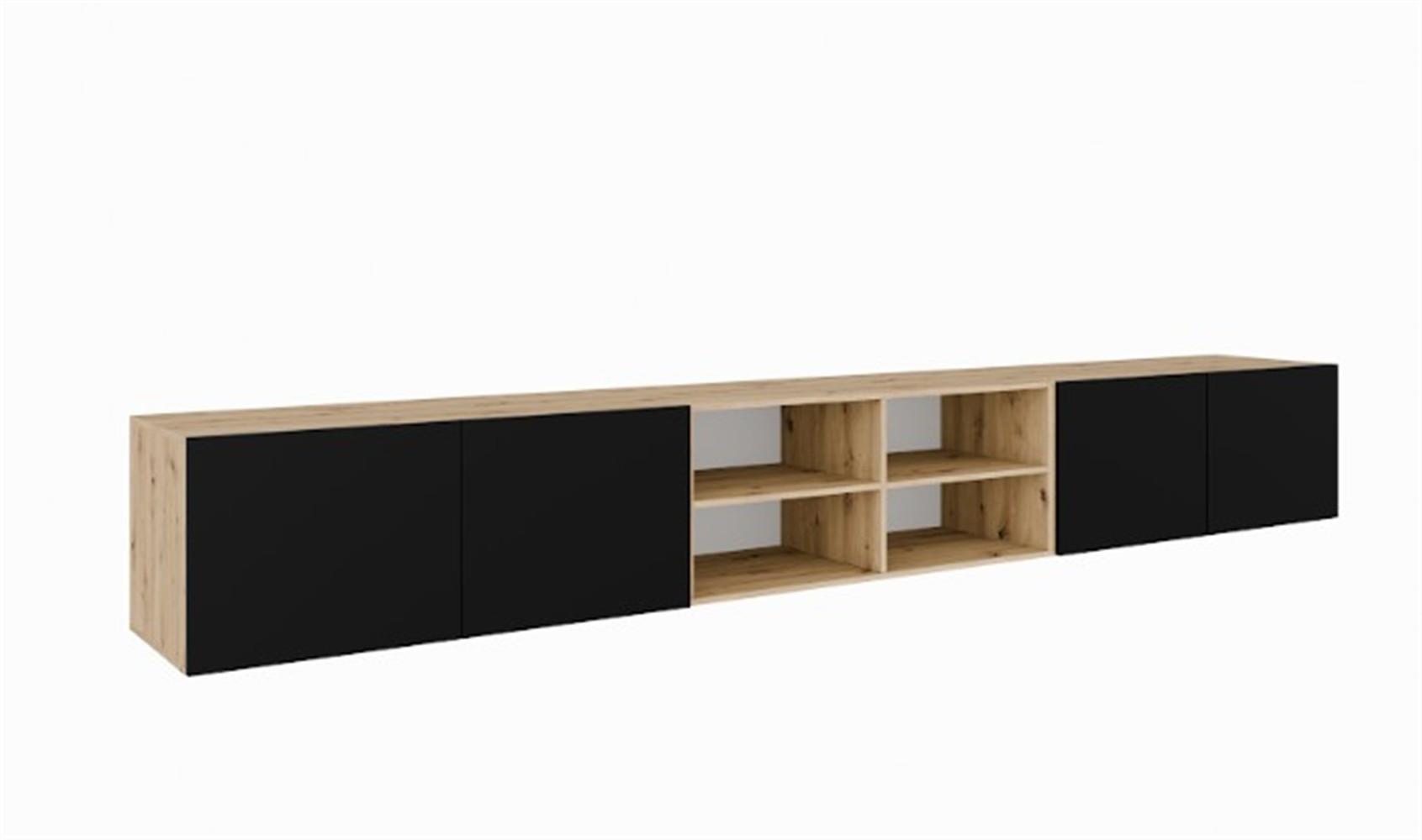 LOWBOARD MIVO 300/41/40 cm, Hängender TV-Schrank Eiche Artisan - Schwarz/Eiche Artisan, Holzwerkstoff (300/41/40cm) - MASSENO