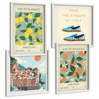 BILDER SET 4er Set - 50x50 cm & 40x60 cm Weißer Rahmen - Fruchtmuster der italienischen Kultur - Weiß, Kunststoff (50/50cm) - TULUP