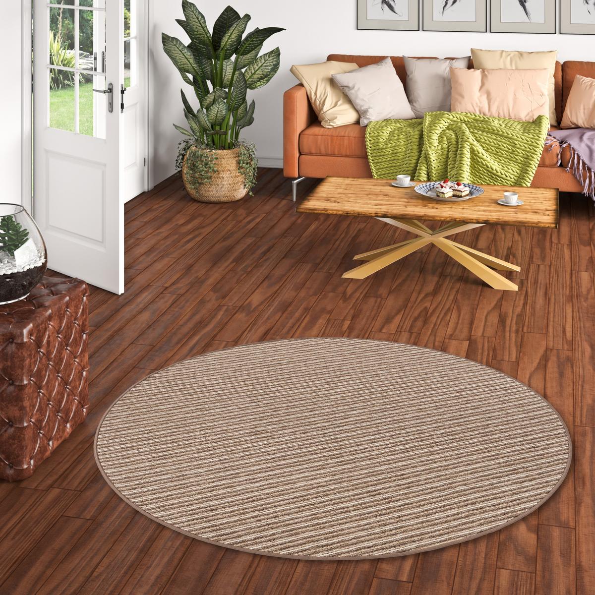 STREIFENBERBER TEPPICH MARTA RUND - Braun, Textil (133/133cm) - Snapstyle