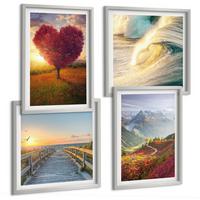 BILDER SET 4er Set - 50x50 cm & 40x60 cm Silberner Rahmen - Landschaften Berge Wellen Baum Herz Pier - Silberfarben, Kunststoff (50/50cm) - TULUP
