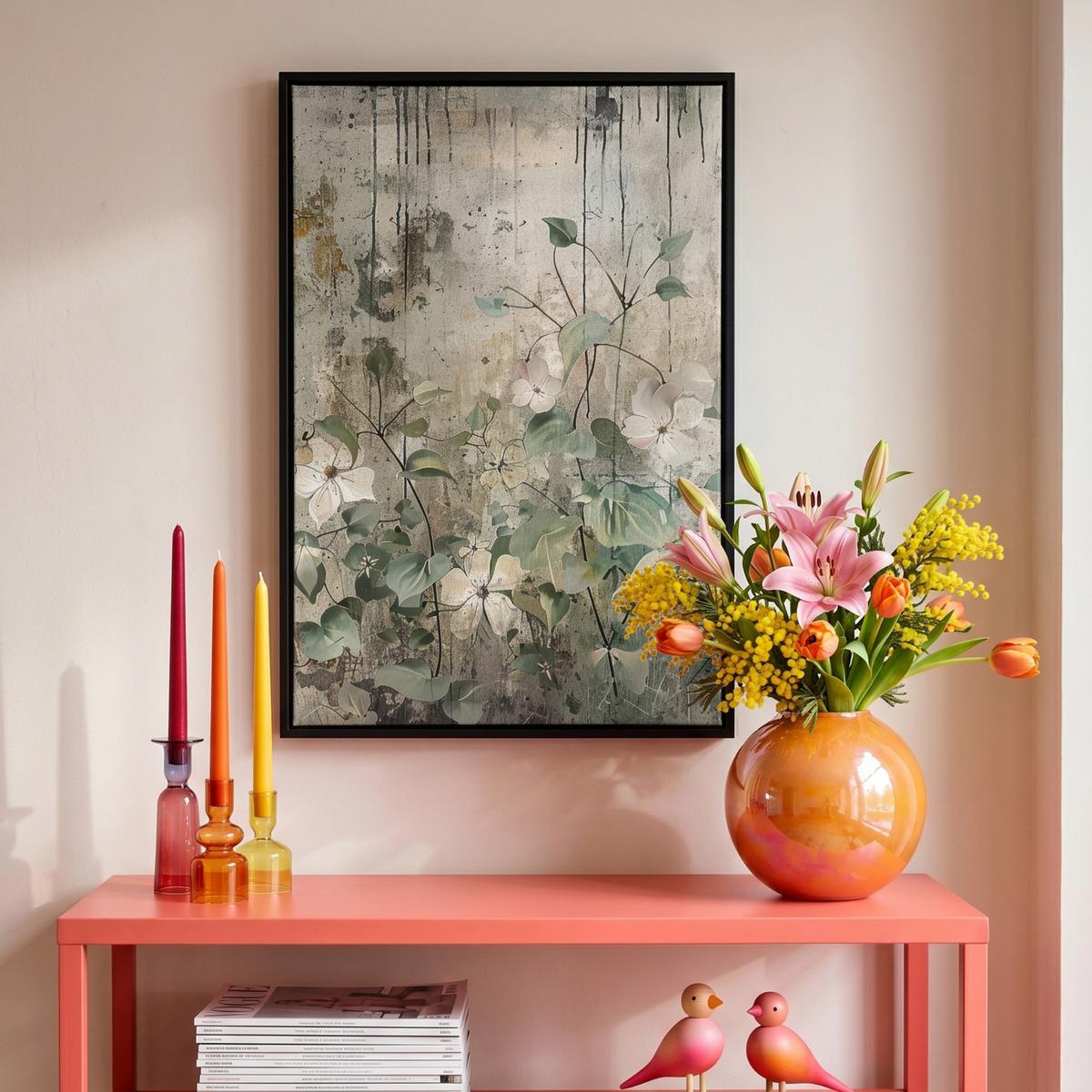 LEINWAND Bilder mit Rahmen - Blumen - Blätter - Abstrakt - Modern - 40x60 - Grau, Textil (40/60cm) - MuchoWow