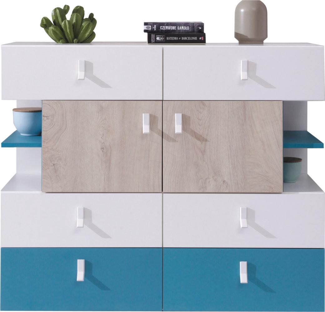 KOMMODE ISEO 110/90/40cm mit 6 Schubladen 4 Türen Weiß - Eichefarben/Weiß, Holzwerkstoff (110/90/40cm) - MASSENO