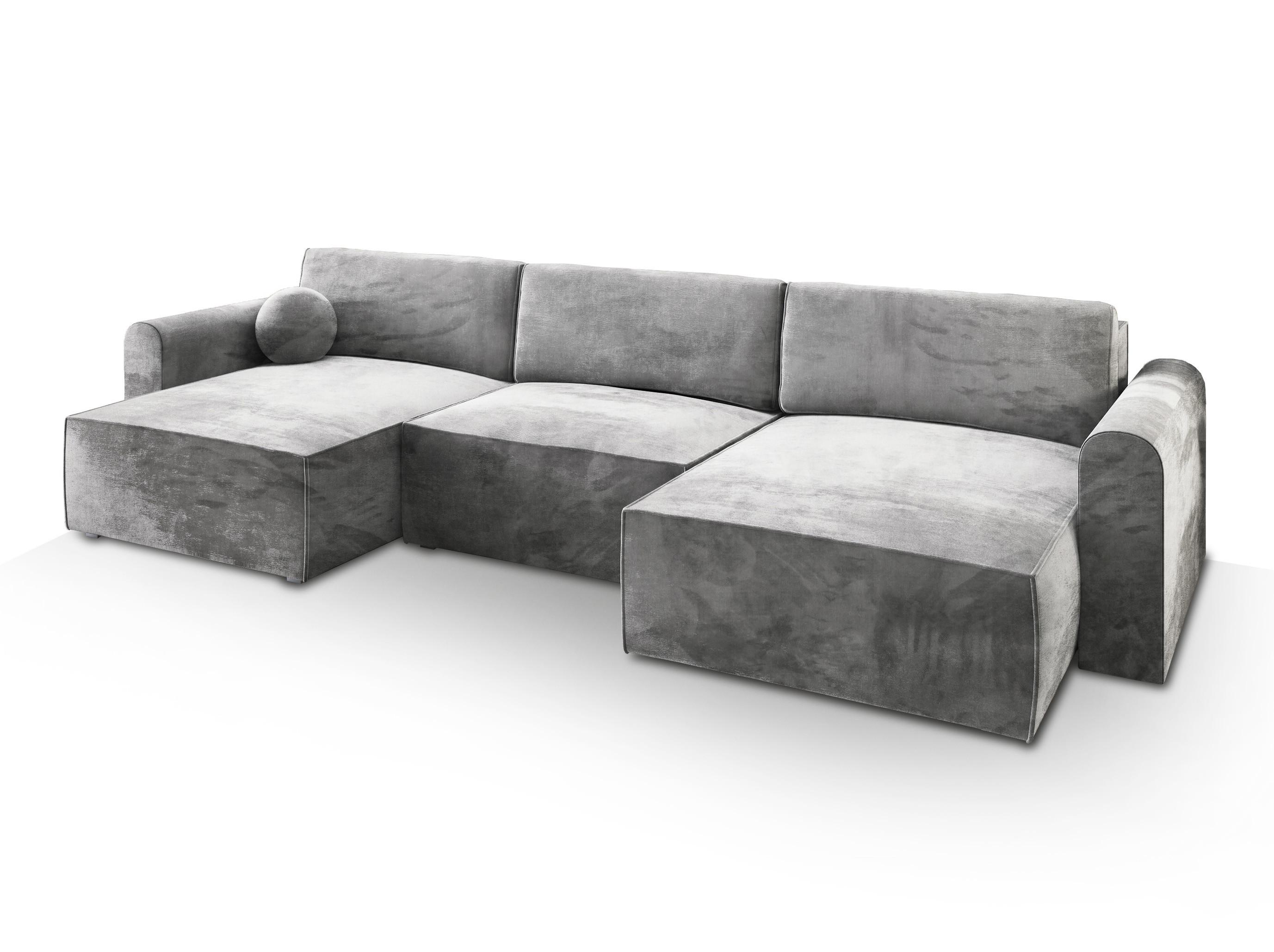 WOHNLANDSCHAFT FENTO M Hellgrau Velours-Stoff mit Schlaffunktion - Hellgrau/Grau, Holz/Kunststoff (347/90/148cm) - MASSENO