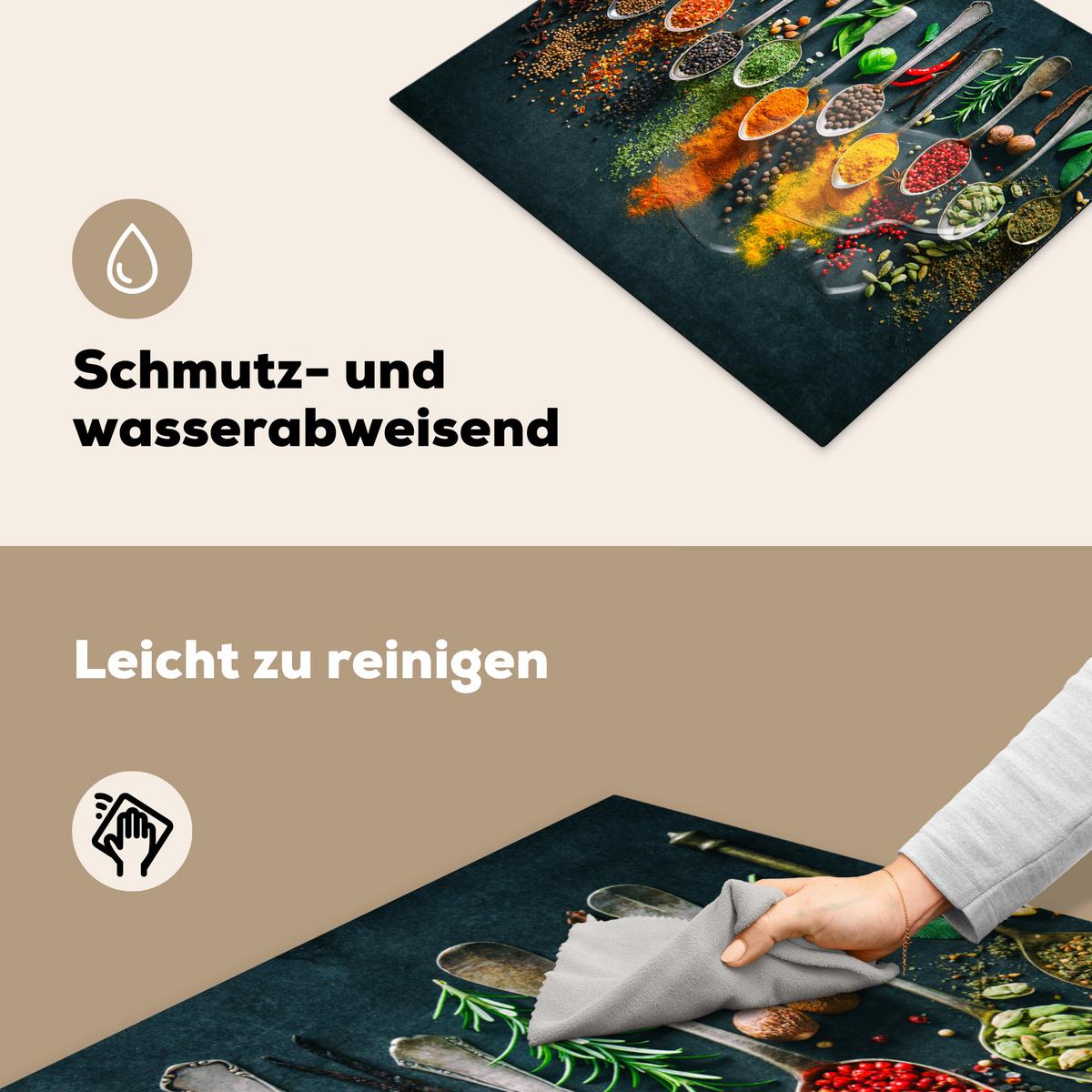 HERDABDECKPLATTE Kräuter - Gewürze - Löffel Ceranfeldabdeckung 59x52 cm - Multicolor, Kunststoff (59/52/0.2cm) - MuchoWow