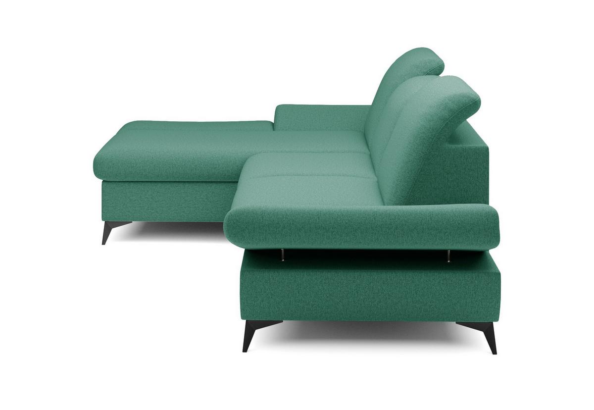 ECKSOFA FELICE L-S Grün Geflochtener Stoff mit Schlaffunktion - Grün, Holz (284/166cm) - MASSENO