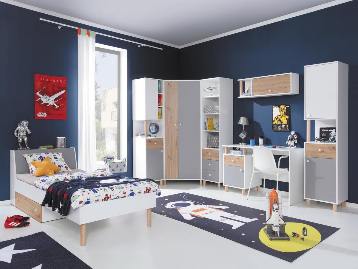 DREHTÜRENSCHRANK SANNIO 90/190/90cm 2-türig Weiß - Weiß/Grau, Holzwerkstoff (90/190/90cm) - MASSENO
