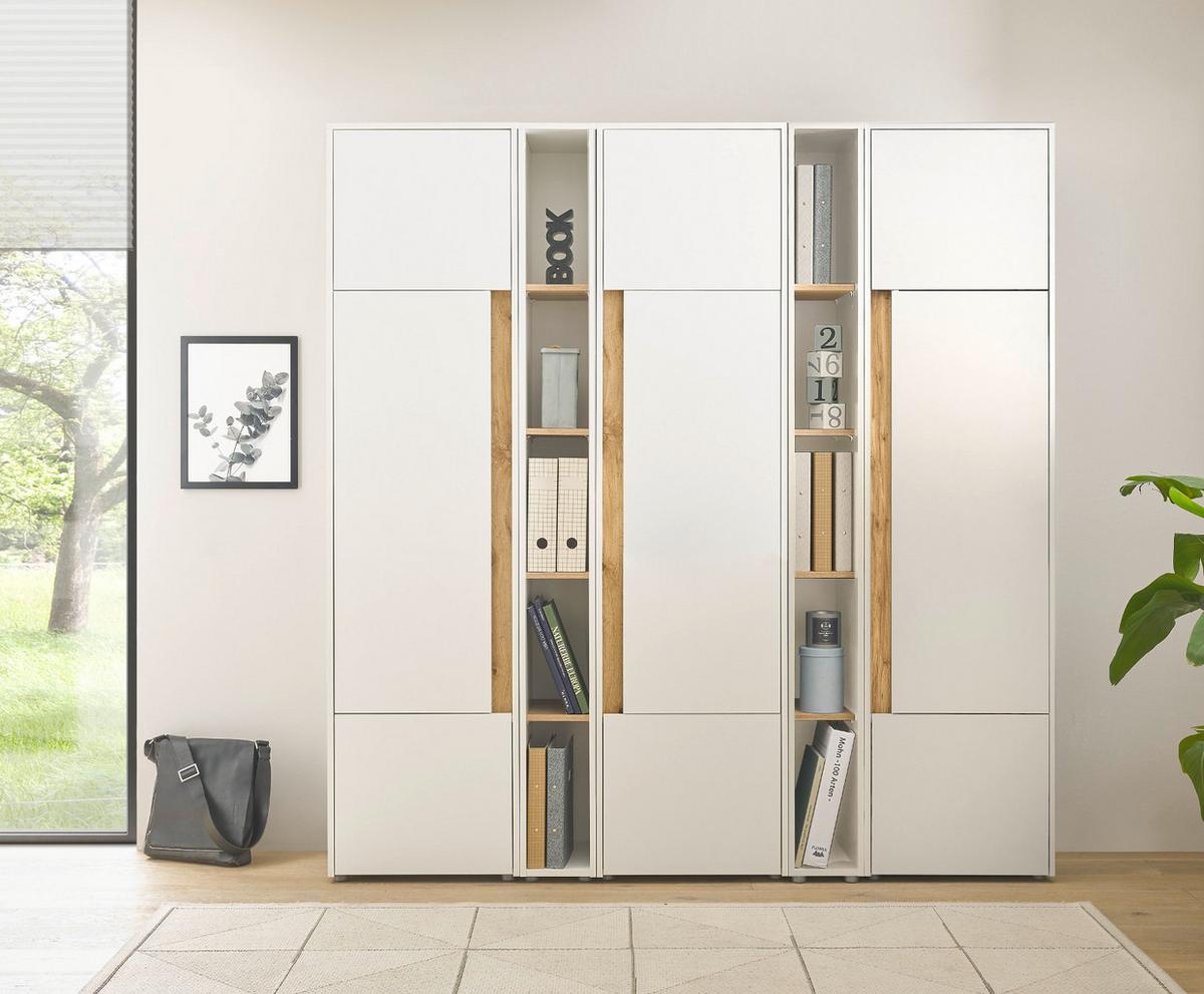 AKTENSCHRANK Set 5-teilig weiß matt, Eiche Wotan 190 x 200 cm, Schrank-Regal-Kombination mit 25 Fächern - Eichefarben/Eiche Wotan, Holz/Holzwerkstoff (190/200/40cm) - Furn.Design