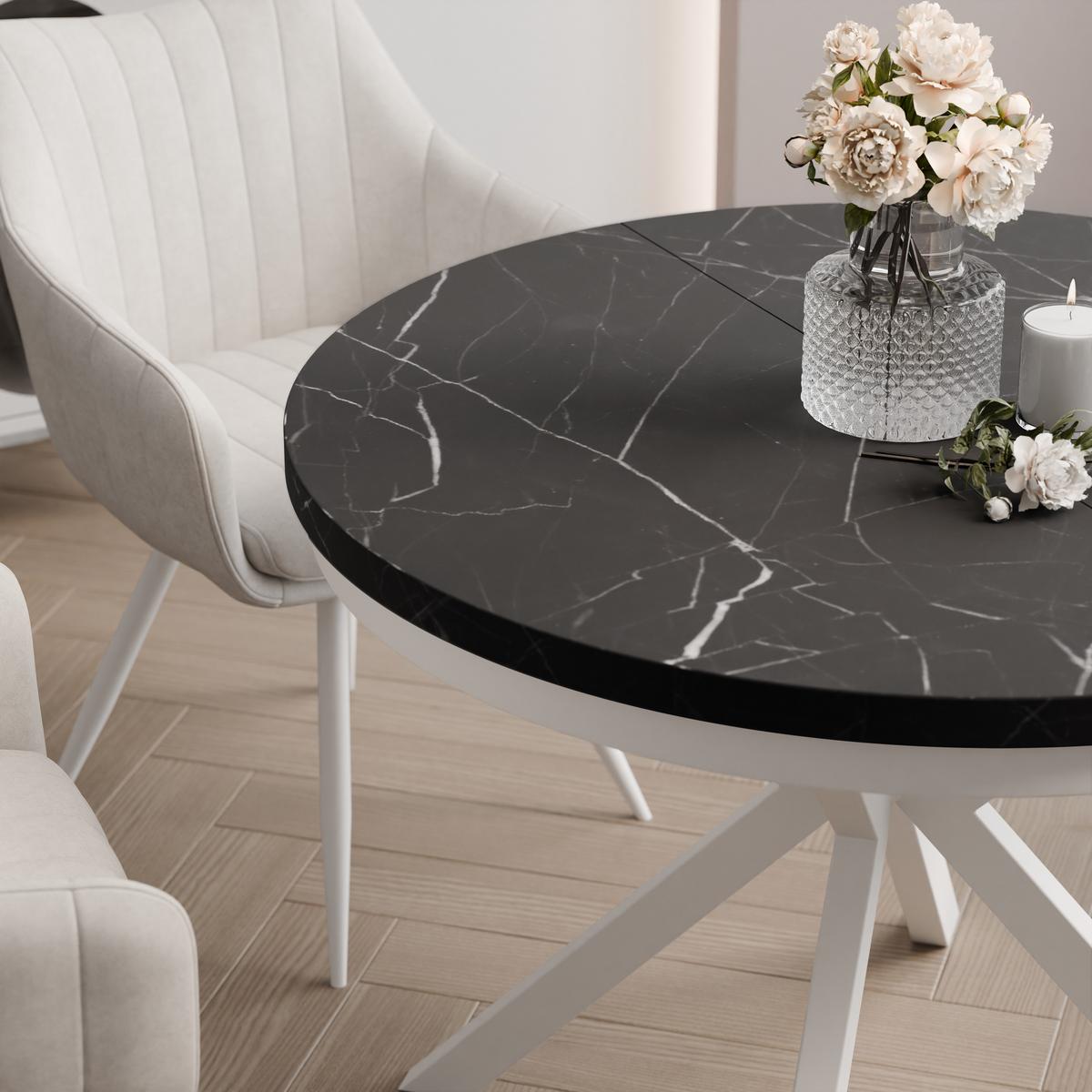 AUSZIEHTISCH MILTON 90-166/76 cm mit Metallgestell und Zarge, Weiß / Grigia Pietra - Weiß/Grau, Holzwerkstoff/Metall (90/90/76cm) - Idohome
