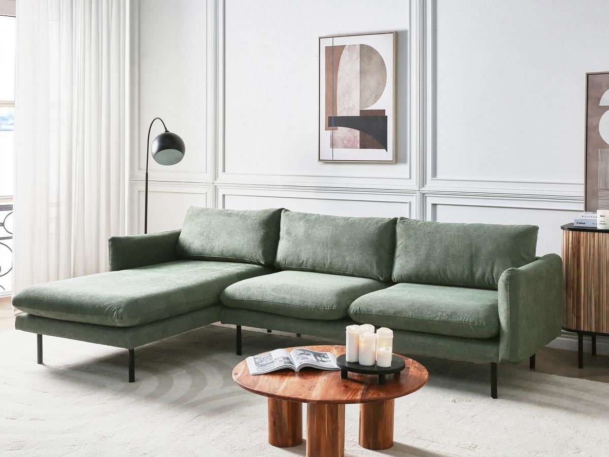 ECKSOFA 4-Sitzer Stoff Hellgrün rechtsseitig Vinterbro - Schwarz/Hellgrün, Textil (279/162cm) - Beliani