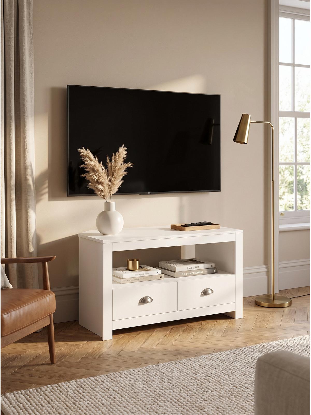 LOWBOARD SIMETO, Spanplatte, mit Stauraum, Weiß, 85 x 39 x 58 cm - Weiß, Holzwerkstoff/Metall (85/58/39cm) - KADIMA DESIGN